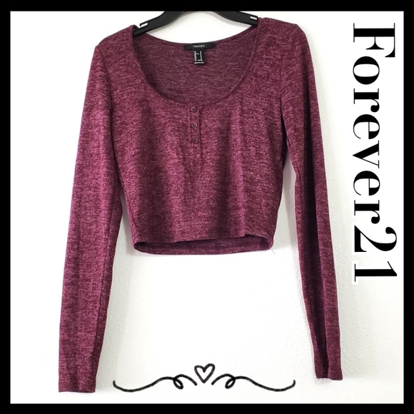 Forever 21 Tops - $  (3/$15) Forever21:Size:M/Burgundy Longsleeve Crop top